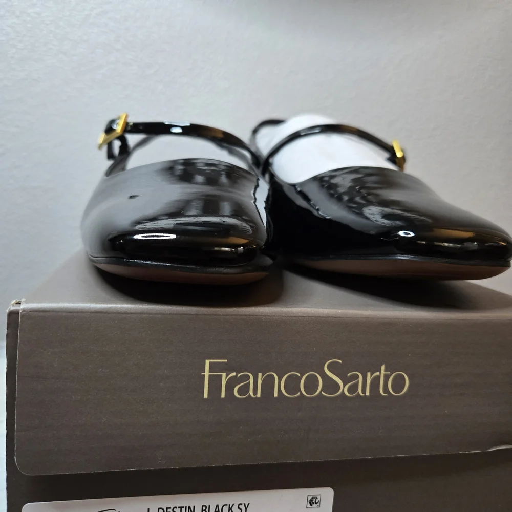 Franco Sarto Destin Elegant Black Patent Leather Slingback Shoes New In Box $135 - Picture 2 of 10